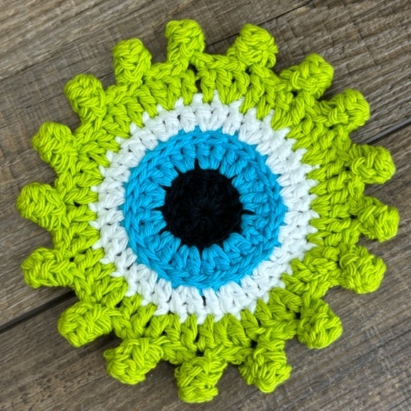 Evil Eye Halloween Monster Coasters Cup Mug Cotton Set of 4 Handcrafted Crochet - Picture 5 of 15